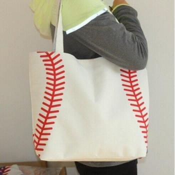 Colorful Canvas Baseball & Basketball Tote Bag - Women's Small Shoulder Handbag