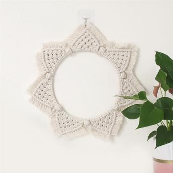 Fringed Cotton Rope Macrame Wall Frame Mirror Tapestry - Handmade Boho Ceremony Decor