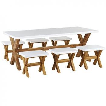 Conjunto de Comedor Exterior Blanco de Fibra de Cemento para 6 Personas con Mesa y Taburetes Estilo Moderno Industrial