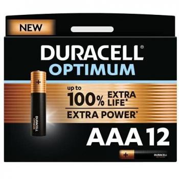 Duracell Optimum AAA Alkaline Batterij 12xAAA 1.5V, 100% betrouwbare energie, lange levensduur, geschikt voor diverse apparaten, verpakt per blister van 4 stuks