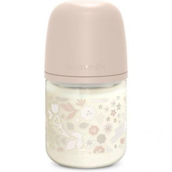 Suavinex Wonderland 120ml Anti-Colic Glass Baby Bottle - Slow Flow, Liberty Pink