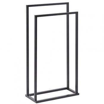 Matt Black Steel Towel Stand with 2 Rails - Modern Bathroom Storage Rack