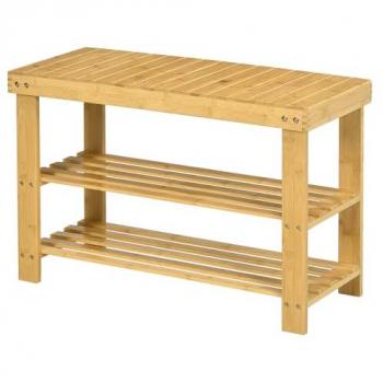 Banc à Chaussures en Bambou Écologique avec 2 Étagères - Design Naturel 70x28x45cm Beige
