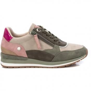Baskets Femme Refresh 172630 Kaki - Sneakers en cuir avec lacets et fermeture éclair, modèle décontracté
