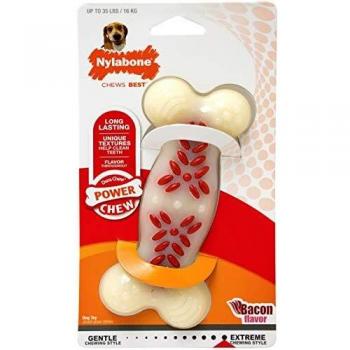 Nylabone Extreme Tough Dog Chew Toy Dura Plus, Ridges & Nubs Help Clean Teeth, Bacon Flavour, M, for Dogs Up to 16 kg