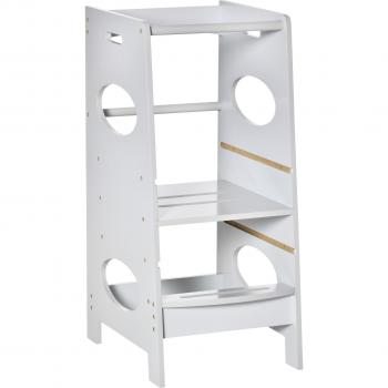 Torre de Aprendizaje para Niños con Pedal Altura Ajustable en 3 Posiciones y Barra de Seguridad 40x50x90 cm Gris
