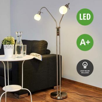 Lindby LED Stehlampe 2 verstellbare Leuchtköpfe, Standleuchte nickel matt, inkl. 2x 4, 5W E14 LED Leuchtmittel