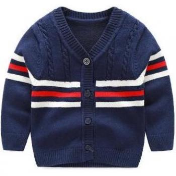 Cardigan rayé en V 100% coton pour bébé - style britannique printemps