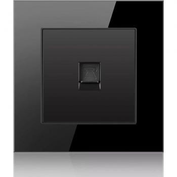 Black Crystal Glass TV Wall Socket Panel with RJ45 and Computer Connect Jack