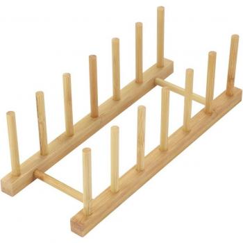 Wooden Plate Drainer Rack - Foldable Dish Storage Organizer and Decorative Kitchen Shelf
