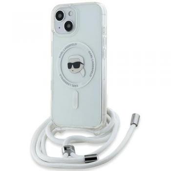 Coque rigide transparente Karl Lagerfeld Crossbody IML pour iPhone 15/14/13 6.1 motif tête de Karl