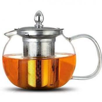 Glass Teapot Infuser 600 ml Borosilicate 304 Stainless Steel Lid, Clear Teapot Infuser and Loose Leaf Teapot Infuser