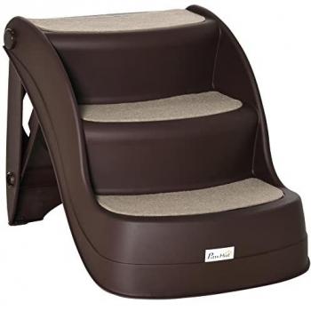 PawHut Portable Dog Steps 3-Step Design with Non-slip Mats - Brown