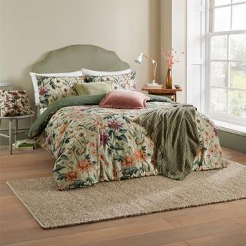 Celadon Green Wallflower Botanical Duvet Cover Set - Single Polycotton Bedding