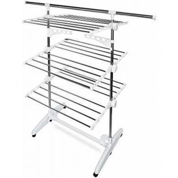 Sotech - Etendage à Linge, Etendoir à Linge, 3 étagères, Blanc, avec des Ailes et Une Barre supérieure étendue, Matériau: Tubes en Acier Inoxydable, Charge maximale: 3 kg par Barre de Support