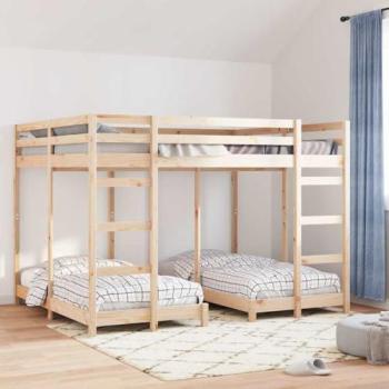 Triple Bunk Bed Frame Brown 160 x 200 cm Solid Pine Wood, Modern Space-Saving Design for Kids and Families