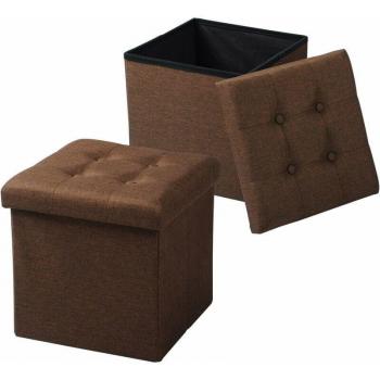 Lot de 2 Tabourets Poufs Coffres de Rangement Pliables en Lin, Charge jusqu'à 150 kg, 37,5x37,5x38cm (L x l x h) Brun