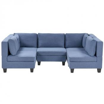 Modulares 5-Sitzer Sofa U-Form Blau mit Polyesterbezug und gepolstertem Rückenteil