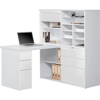 MAJA Möbel Minioffice, Holzdekor, Icy-weiß - Weiß Hochglanz, 126,60 x 187,00 x 150,00 cm