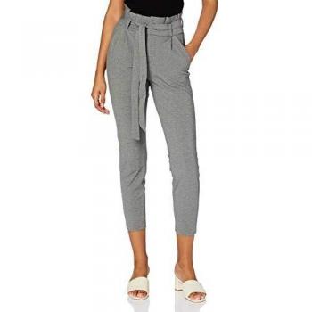 Vero Moda Damesbroek Loose Paperbag Met Bindgordel - Midden Grijs Melange