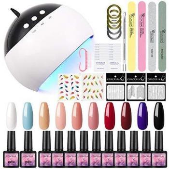 Saint-Acior Kit 24W Lampe UV/LED Nail Machine 10 pc Vernis Gel Semi Permanent Débutant Gel Nail Polish Soak Off Nail Art Outil Décor Nail Gel KitVernis à Ongle Top Coat Base Coat Ongle Manucure