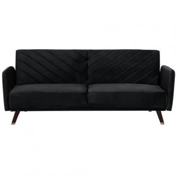 Sofa-Bett Dunkel Schwarz Samtstoff 3-Sitzer Holzbeine Armlehne Track