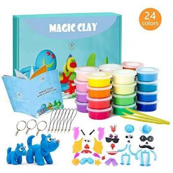 Modeling Clay Kit - 24 Colors Air Dry Ultra Light Magic Clay, Soft & Stretchable DIY Molding Clay with Tools, Animal Accessories, Easy Storage Box Best Crafts Gift for Boys & Girls Age 3-12 year old