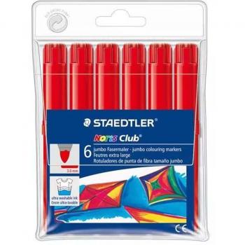 Pennarelli Jumbo Staedtler Noris 340 rossi - Confezione da 6, punta in fibra, tratto 3 mm, cappuccio ventilato