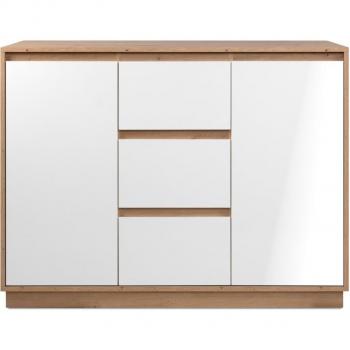 Buffet 2 portes et 3 tiroirs L117 cm - Chêne Artisan / Blanc