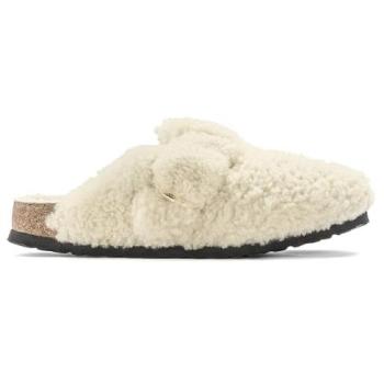Birkenstock Boston Big Buckle Shearling Mules for Women - Beige, Size 6 US