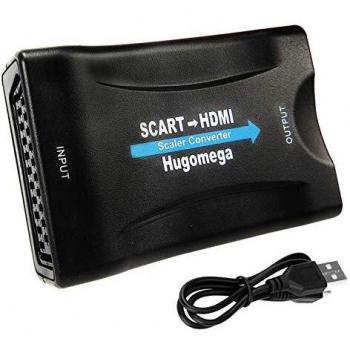 Hugomega SCART to HDMI Converter, SCART to 720P/1080P HDMI Video Audio Converter Adapter with Micro USB Cable for HDTV Monitor Projector STB VHS Xbox PS1 PS2 Sky Blu-ray DVD Player