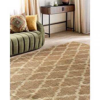 Tappeto in Juta Intrecciato Beige 160 x 230 cm con Motivo Geometrico Stile Boho Naturale