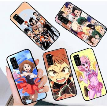 Custodia Nera My Hero Academia per iPhone 16, 15 Plus, 14, 13, 12, 11 Pro, 8, SE, XR, XS Max e smartphone Realme C30 C33 C31 W