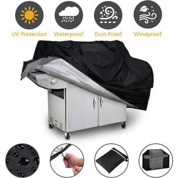 Heavy Duty Oxford Waterproof BBQ Grill Cover - Black, UV & Dust Protection for Gas Grills, Outdoor Garden Accessory