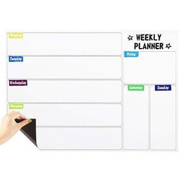 QUEENLINK Magnetic Weekly Planner Fridge Whiteboard Shopping List Calendar Memo Board, 30 x 42cm A3, for Family Planner & Meal Planner