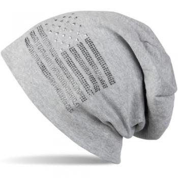 USA Flaggen Beanie Mütze mit Strass-Applikationen, Unisex, leicht für Frühling und Herbst, grau