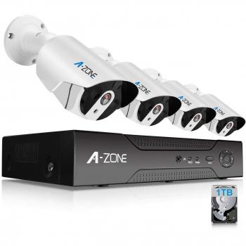 A-Zone 1080P Kit Videosorveglianza POE 4 Canali NVR 4x IP Videocamera Esterno rete di grado IP67 Visione notturna Rilevamento movimento Avviso e-mail 1TB disco rigido