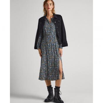 Vestido Midi Ichi Marino Estampado Floral con Cintura Elástica Pepe Jeans