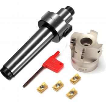 Morse Taper Face End Mill Cutter Set with 10 APMT1604 Inserts - MT3 FMB22 M12, 400R-50-22-4F, 4 Flute