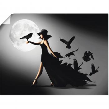 Wandbild Die Frau mit den Raben, Alubild, Outdoorbild, Leinwandbild, Poster, Wandaufkleber