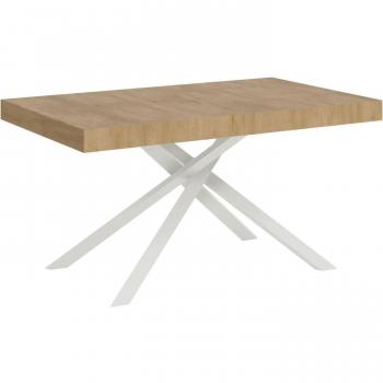 Mesa extensible 90x140/244 cm efecto madera roble natural con estructura de hierro y patas blancas