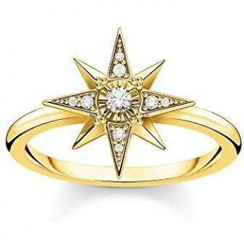 THOMAS SABO Damen Ring Stern Gold 925 Sterlingsilber, 750 Gelbgold Vergoldung TR2299-414-14