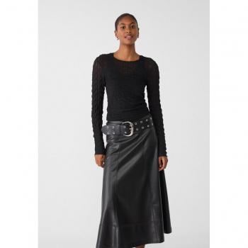 Black Faux Leather Layered Midi Skirt M