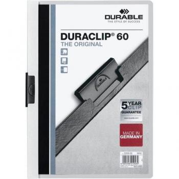 Durable A5 PVC Clip Folder with 60 Sheets - 5 Pack, White