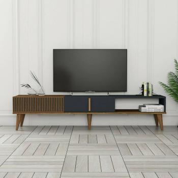 Meuble TV Dfirican - Mélamine - Noyer et Antracite 180x35h40 cm
