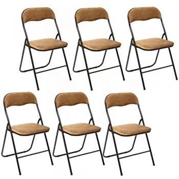 Lot de 6 Chaises Pliantes Vintage en Tissu Velours Ocre Doré