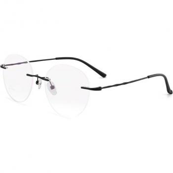 Ultra-Lightweight Titanium Alloy Rimless Round Glasses for Men and Women, Prescription Myopia Optical Lenses