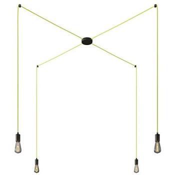 Suspension Luminaire Spider 4 Bras avec Ampoule - Made in Italy, Câble Textile et Finitions Métalliques