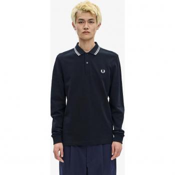 Fred Perry Men's Long Sleeve Twin Tipped Black Polo Shirt