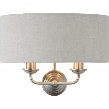Highclere Shade Wall Lamp Brushed Chrome Plate Natural Linen